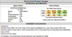 Hunters Feast Pheasant Sausage Nutritional info