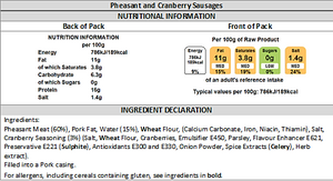 Pheasant and Cranberry Sausage Nutritional info
